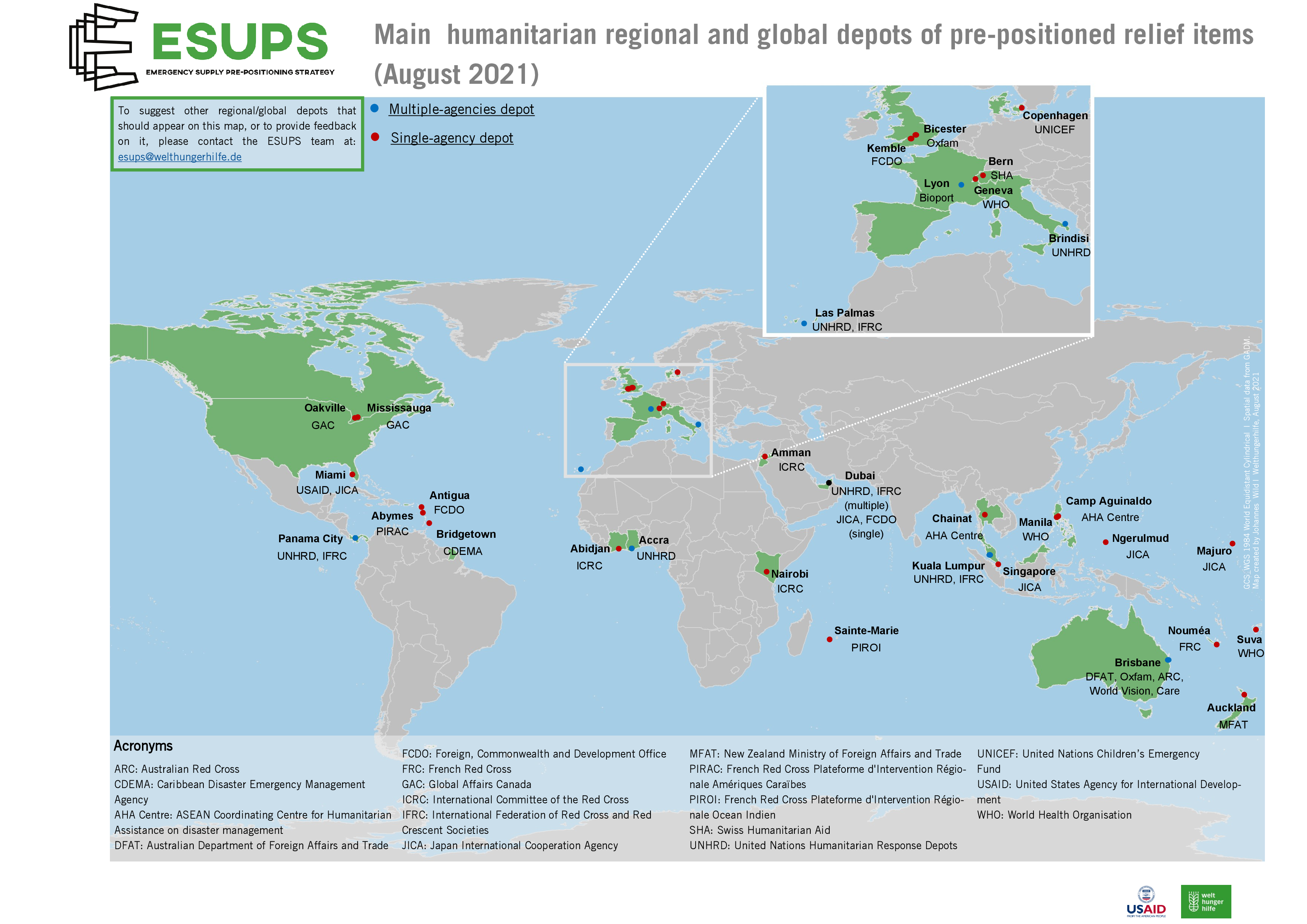 map of the main humanitarian depots of pre-positioned relief items