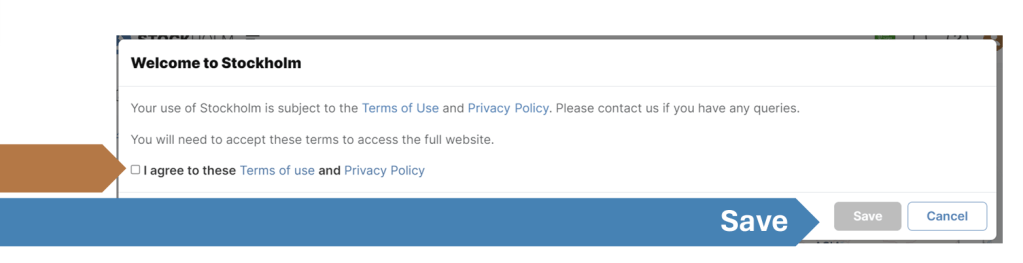 Registration Terms of use box